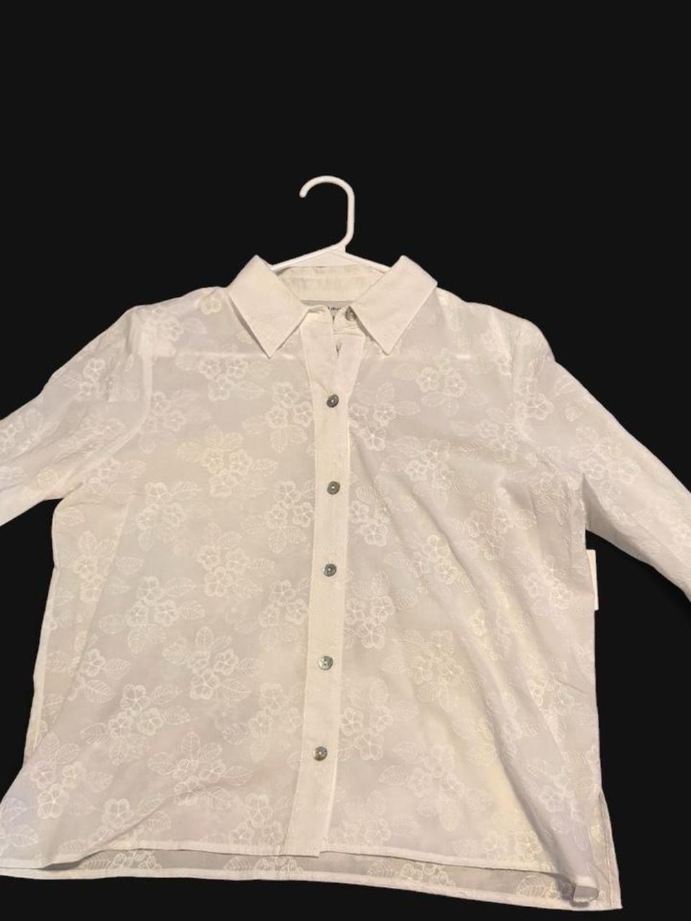 Alfred Dunner Cream Embroidered Petite Button-Up